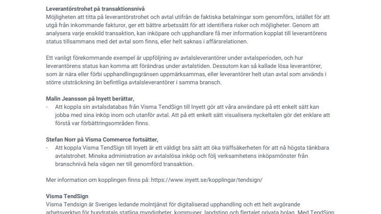 Ny koppling skapar mer träffsäker leverantörstrohet. Inyett och Visma Commerce i samarbete.
