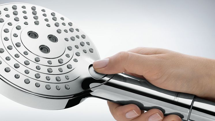hansgrohe Raindance PowderRain käsisuhkussa 3 eri suihkua napin painalluksella