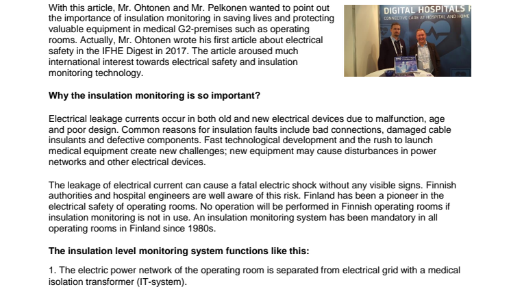 IFHE Digest 2019 article: Important information about operating rooms and their electrical safety