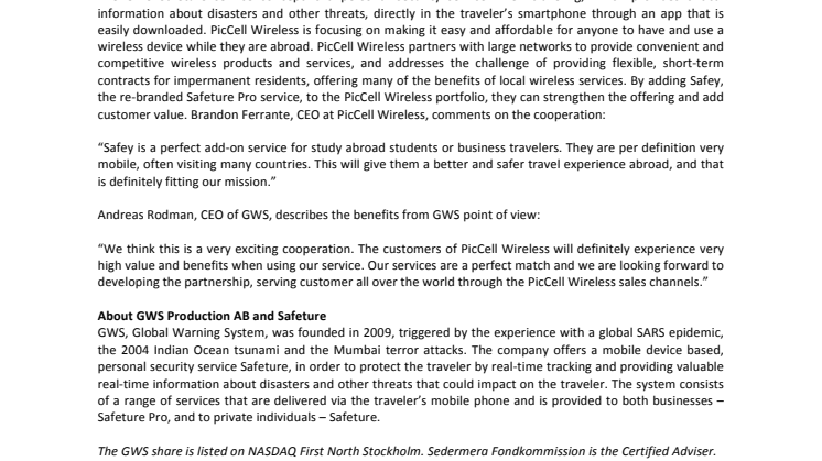 GWS signs partnership contract with PicCell Wireless sister company Safey
