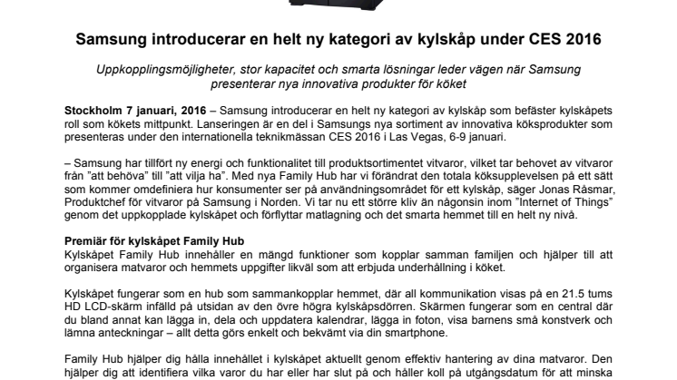Samsung introducerar en helt ny kategori av kylskåp under CES 2016