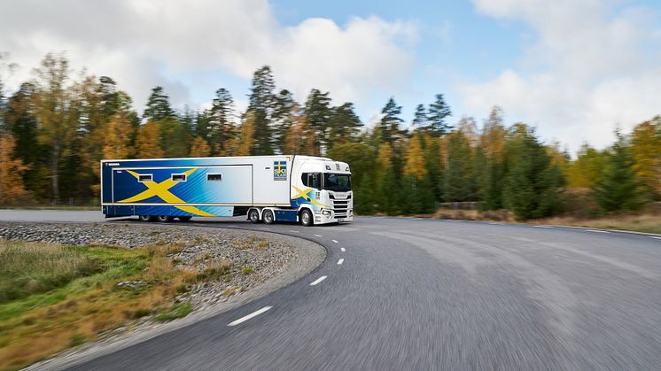 Ny dragbil från Scania till svenska längdlandslaget. Foto: Dan Boman, Scania