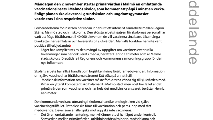 Rapport från Malmös skolor – nu drar vaccineringarna igång  