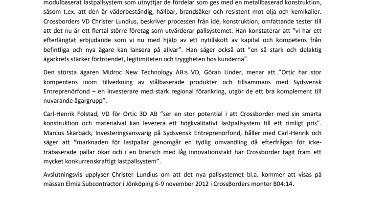 Finansiering till nytt lastpallsystem inför marknadslansering