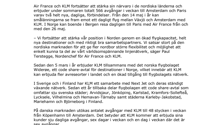 Air France och KLM satsar ytterligare i Norden