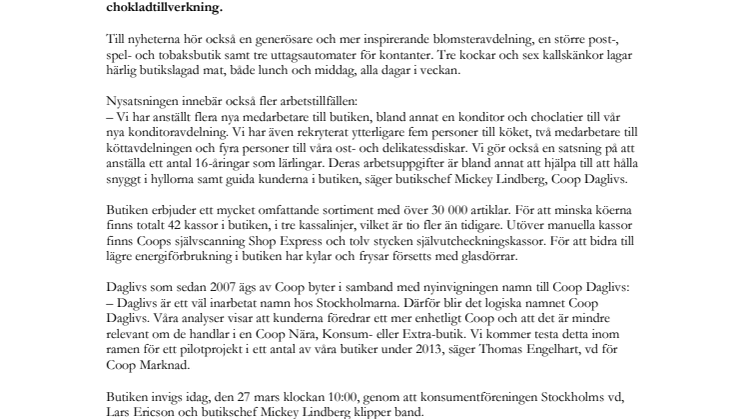 Nypremiär för Coop Daglivs