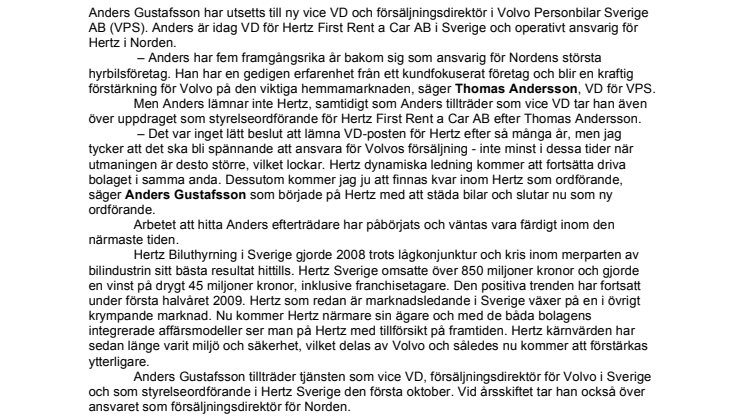Anders Gustafsson blir vice VD och försäljningsdirektör på Volvo Personbilar Sverige AB