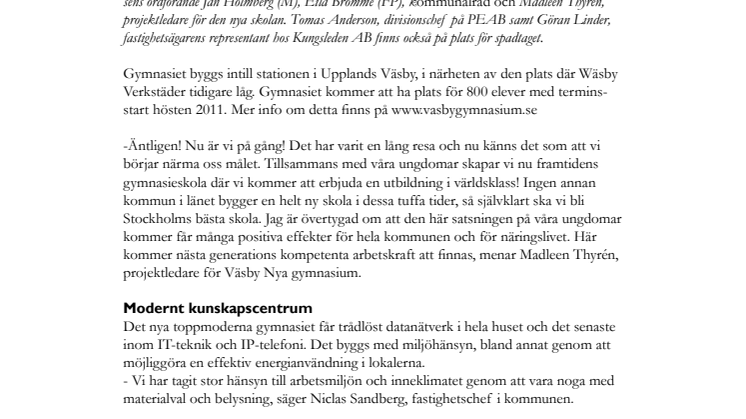 Pressinbjudan: Spadtag för 400 miljoner kronor i Väsby
