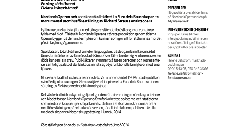 Pressmaterial Elektra på NorrlandsOperan