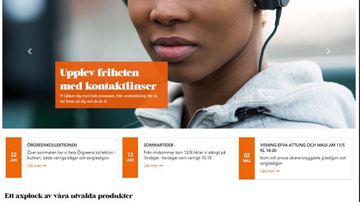 Webbshopp för optikbutiken Wedin & Söderberg, en profilerad KlarSynt-medlem.