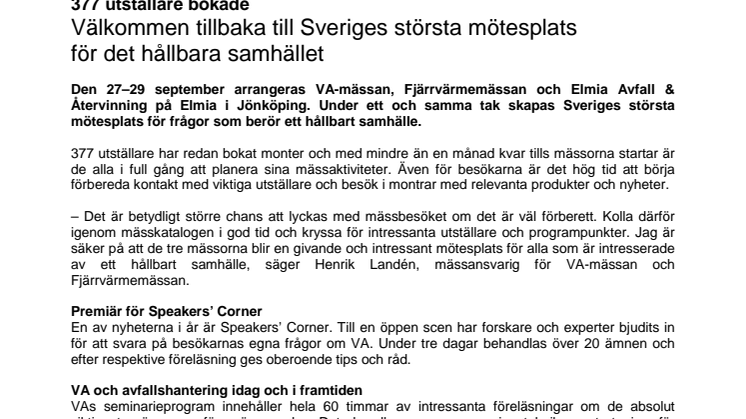 Välkommen tillbaka till Sveriges största mötesplats för det hållbara samhället