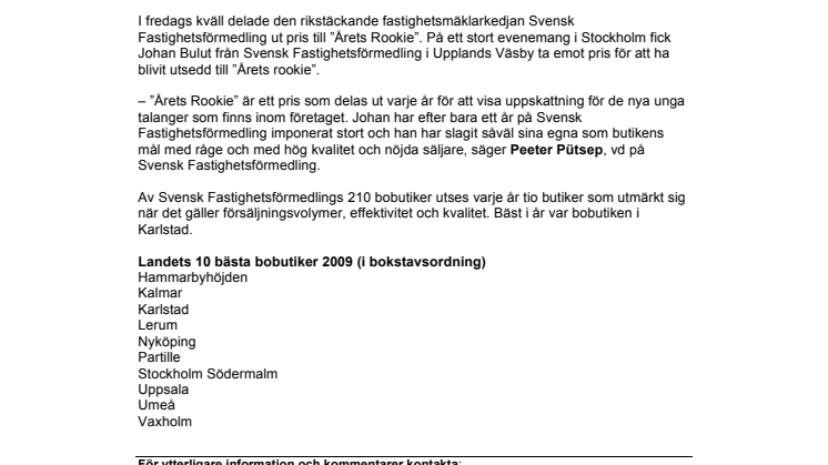 Årets mäklar-rookie efter ett år på Svensk Fastighetsförmedling