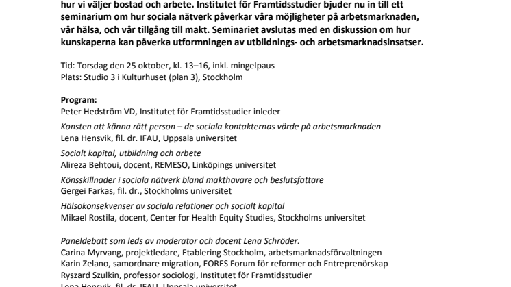 Är det vad du vet eller vem du känner som avgör dina livschanser? Välkommen till ett seminarium om sociala nätverk