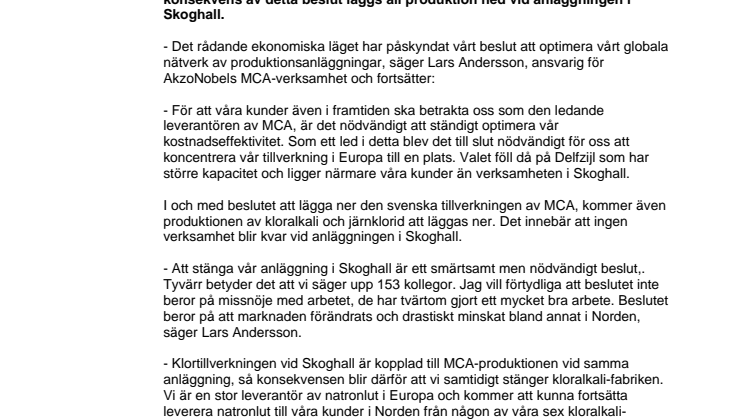 AkzoNobel omstrukturerar sin MCA-verksamhet