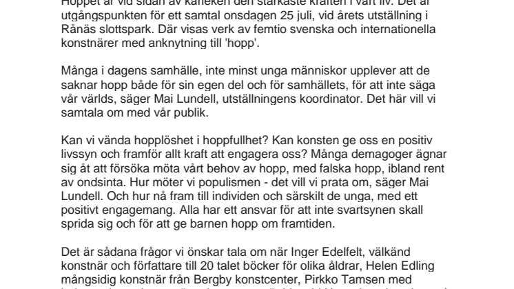 Inger Edelfeldt - i öppet samtal om "Hopp" - Rånäs Slott 25 juli