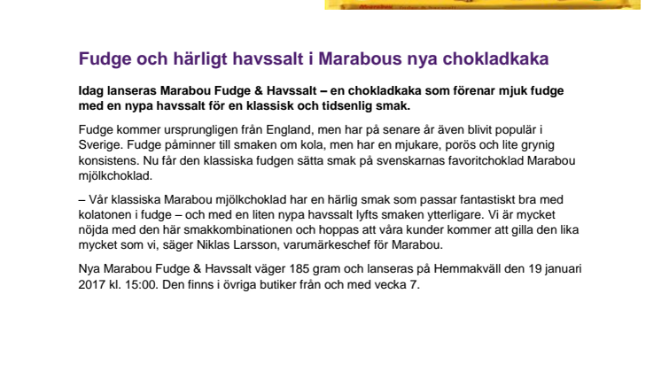 Fudge och härligt havssalt i Marabous nya chokladkaka