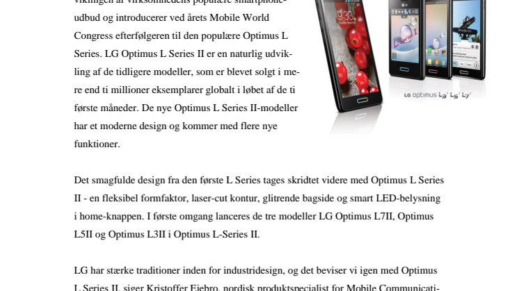 OPTIMUS L SERIES II - NÆSTE GENERATION I LG’s POPULÆRE DESIGNMOBILSERIE