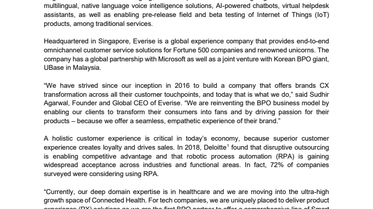 27 Feb 2020 [Press Release] Everise - the Next Generation BPO 