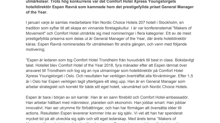 Comfort Hotels Espen Ravnå är årets hotelldirektör