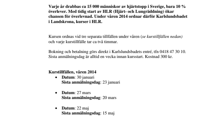 HLR-kurs på Karlslundsbadet