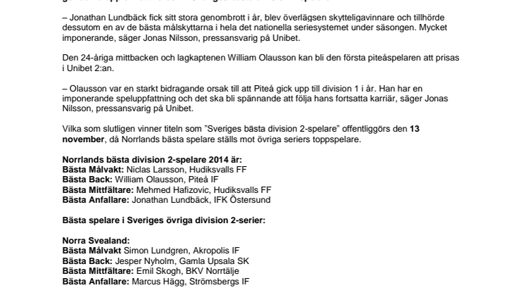 Norrlands bästa div 2-spelare utsedda