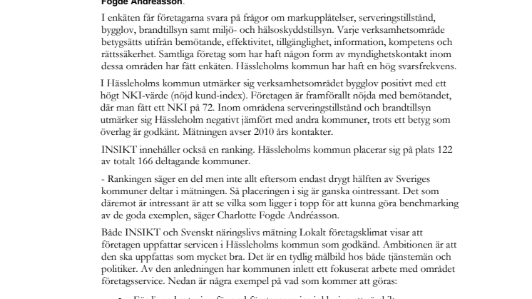 Företagsservicen får godkänt i Hässleholms kommun