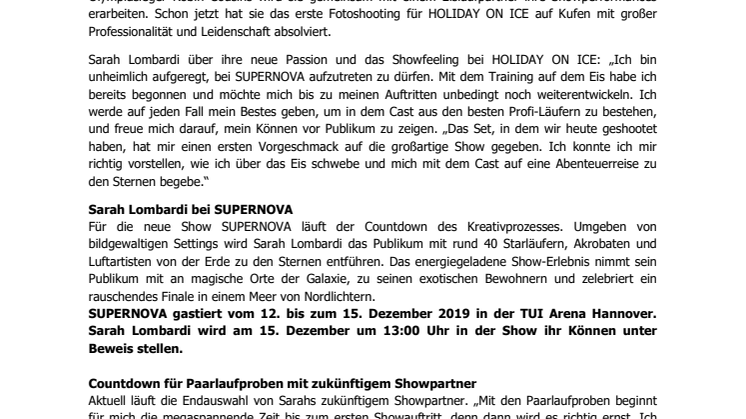 Sarah Lombardi begibt sich in Hannover mit SUPERNOVA auf eine unvergessliche Reise von der Erde zu den Sternen 