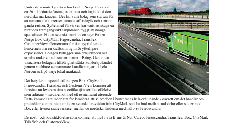 Nyprofilerad Post- och logistikkoncern blir ledande i Norden