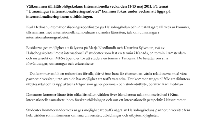 Utmaningar i internationaliseringsarbetet - Internationell vecka på Hälsohögskolan i Jönköping