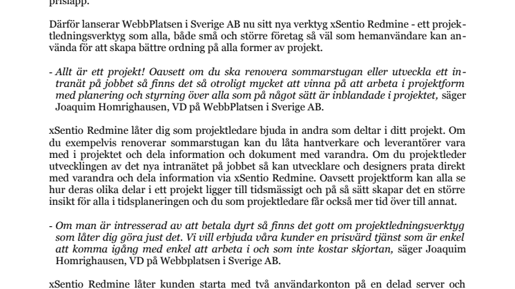 WebbPlatsen lanserar lättanvänt projektledningsverktyg för alla