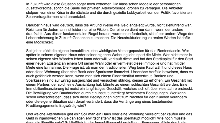 Methoden zu einer ausreichenden Altersvorsorge