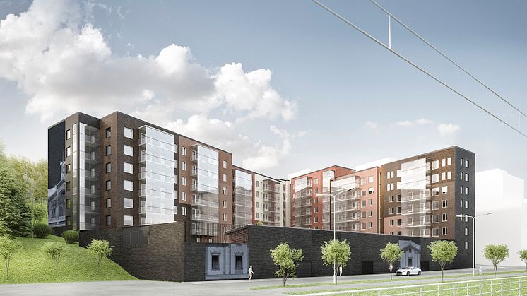 Havainnekuva Jaksonkadulle alkuvuodesta 2023 valmistuvista kerrostaloista.