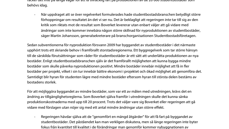 En proposition utan effekt för byggandet av studentbostäder