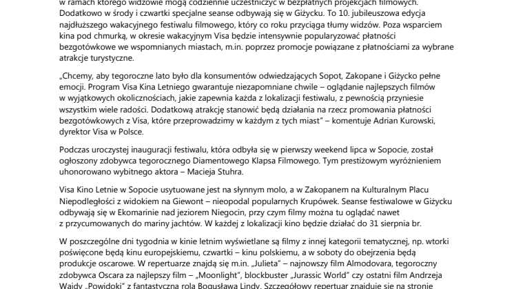 Ruszyło Visa Kino Letnie Sopot-Zakopane 2017
