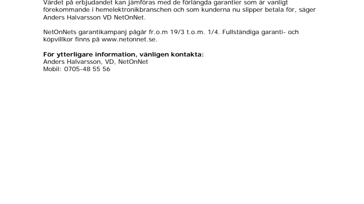 NetOnNet fördubblar garantitiden