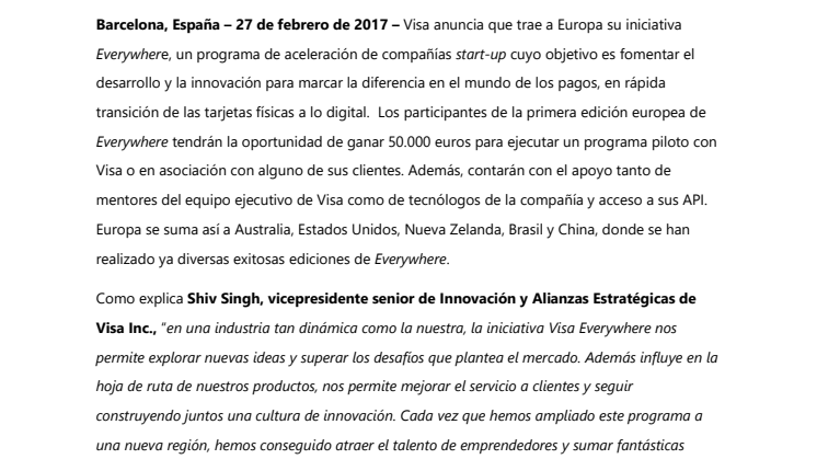 Visa trae a Europa su iniciativa Everywhere 
