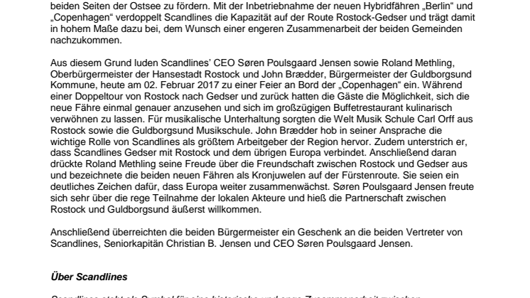 Scandlines und Partnerschaftsgemeinden feiern die  „Copenhagen“ 