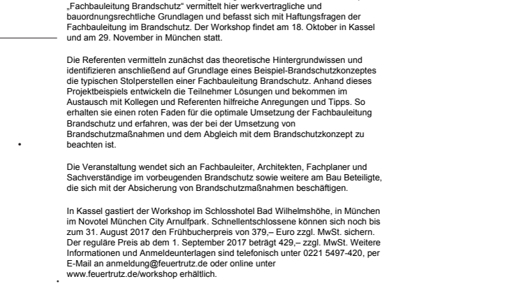 FeuerTRUTZ Workshop 2017: Fachbauleitung Brandschutz