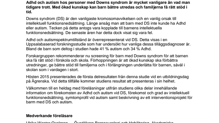 Inbjudan utbildning DS autism Ågrenska okt 2019