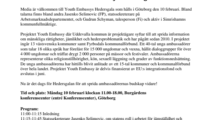 Välkommen till Youth Embassys Hedersgala 