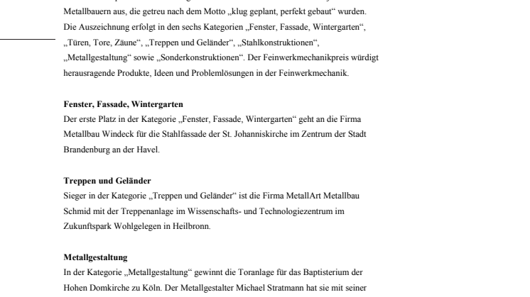 Deutscher Metallbaupreis 2016 und Feinwerkmechanikpreis 2016 verliehen