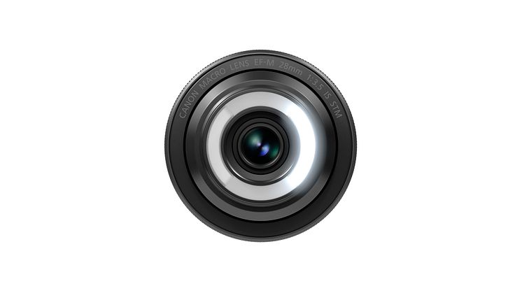 EF-M 28mm f3.5 Macro IS STM Front single light illuminated 02
