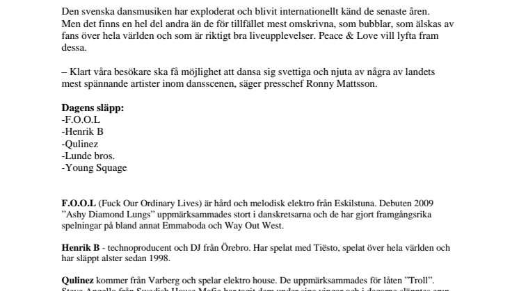 Fem heta dansakter klara för Peace & Love