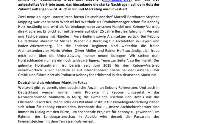 Vertrieb wird neu aufgestellt: Kebony Holz startet in Deutschland durch  