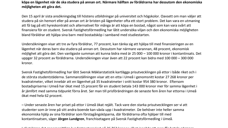 Priserna på studentbostäder i Umeå fortsätter uppåt
