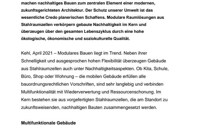 Modulare Raumlösungen aus Stahlraumzellen: gebaute Nachhaltigkeit in jeder Dimension