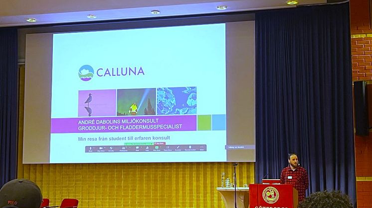 Miljökonsult André Dabolins från Calluna medverkade vid Göteborgs universitets arbetsmarknadsdag 19 april 2023.