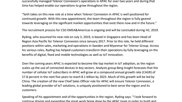Telenor Connexion appoints Chief Sales Officer for region Asia-Pacific (APAC)