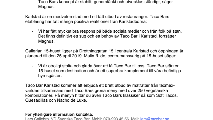 Taco Bar öppnar i Karlstad