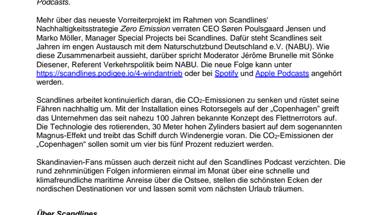 Reisen fürs Ohr: Podcast-Folge von Scandlines zu neuem Rotorsegel online